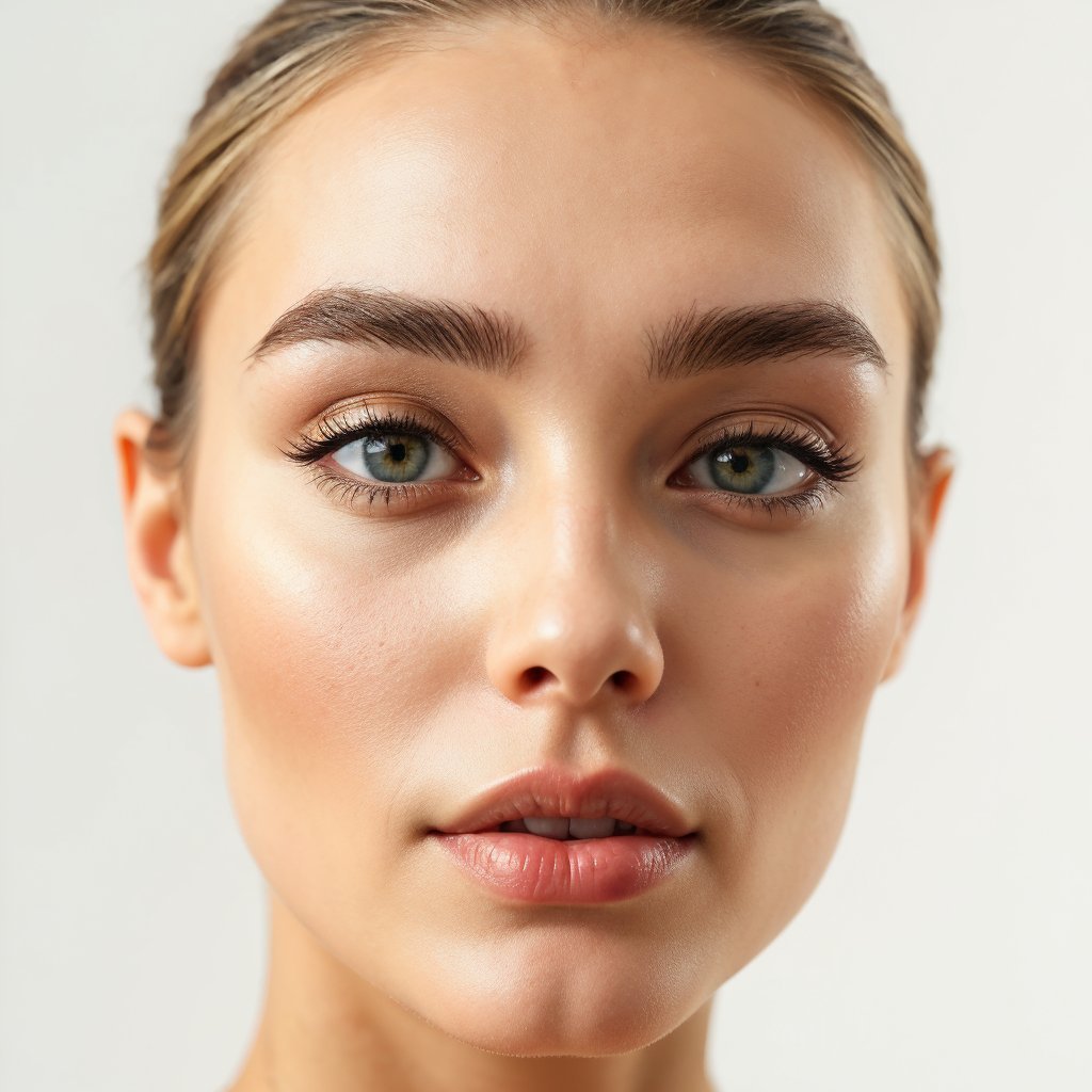 Model with brushed-up brows showcasing the natural and fluffy eyebrow trend of 2024, emphasizing fuller brow appearance.