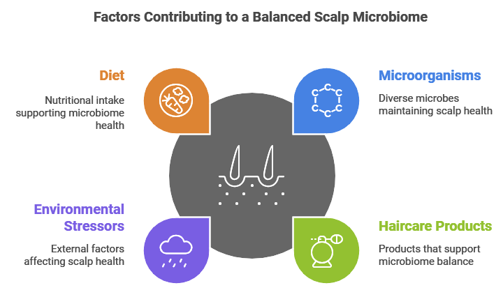 An Illustration Showing Factors Contributing to a Balanced Scalp Microbiome.