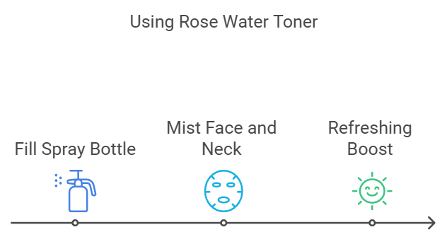 An illustration showing application of Rosewater over face as a part of DIY Skincare.